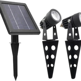 Foco LED Solar Doble para Jardín Exterior, 60-100 Lúmenes, Luz Blanca Cálida con Brillo Ajustable