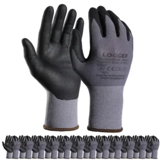Guantes de trabajo de seguridad recubiertos de nitrilo de microespuma 12 pares, guantes de nailon de punto sin costuras, mejoras para el hogar, guantes de microespuma