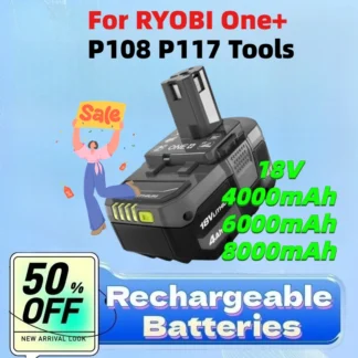 Batería Recargable de Iones de Litio de 4000/6000/8000 mAh para Herramientas de Taladro Eléctrico Inalámbrico RYOBI One+ P108 P117, Baterías de 18 V