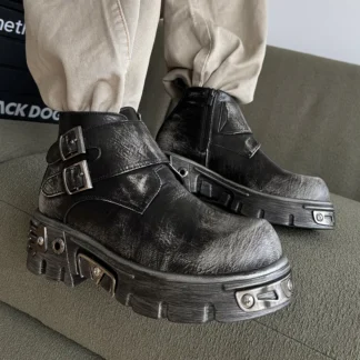 Botas de plataforma punk a la moda para hombre, zapatos de cuero natural de diseñador, botines de vaquero, botas de motocicleta para primavera y otoño para hombre