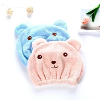 Gorro de pelo seco grueso con oso de dibujos animados, gorro de ducha súper absorbente de secado rápido, bonito gorro de ducha para limpiar el cabello