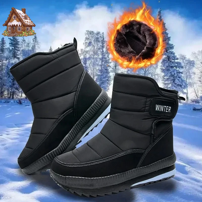 Botas de nieve para hombre, nuevos Zapatos de algodón de talla grande para hombre, botas informales cálidas de felpa para hombre, botas informales de algodón antideslizantes, Zapatos 2025