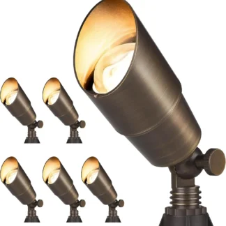 Focos LED para exteriores de latón macizo, resistente al agua de bajo voltaje de 12 V para iluminación de jardín y patio, acabado en bronce, paquete de 6
