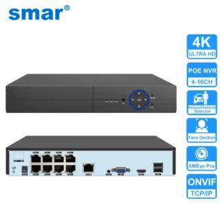 Smar 4CH/8CH 1080P 5MP 4K NVR POE H.265 sistema de vigilancia de red salida de Audio para cámara grabadora de vídeo P2P XMEYE AI detección facial