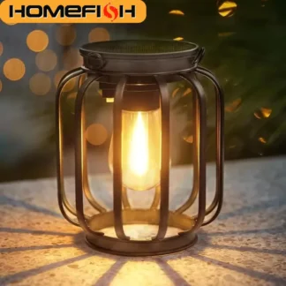Lámpara Solar LED HOMEFISH, Luz Cálida, Impermeable para Exteriores, con Sensor, Lámpara de Jardín para Patio, Decoración, Diseño Hueco Colgante