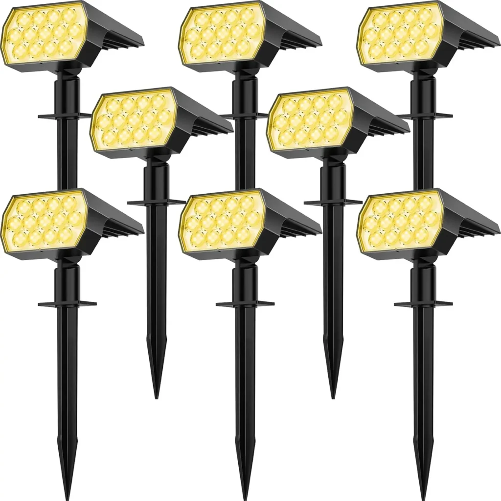 Paquete de 8 focos solares de 65 LED para exteriores, impermeables IP65, 3 modos de iluminación de paisaje de jardín para camino de patio