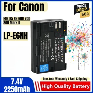 Batería LP-E6NH 7,4 V 2250mAh baterías recargables y cargador para Canon EOS R5 R6 60D 70D 80D Mark II batería de cámara