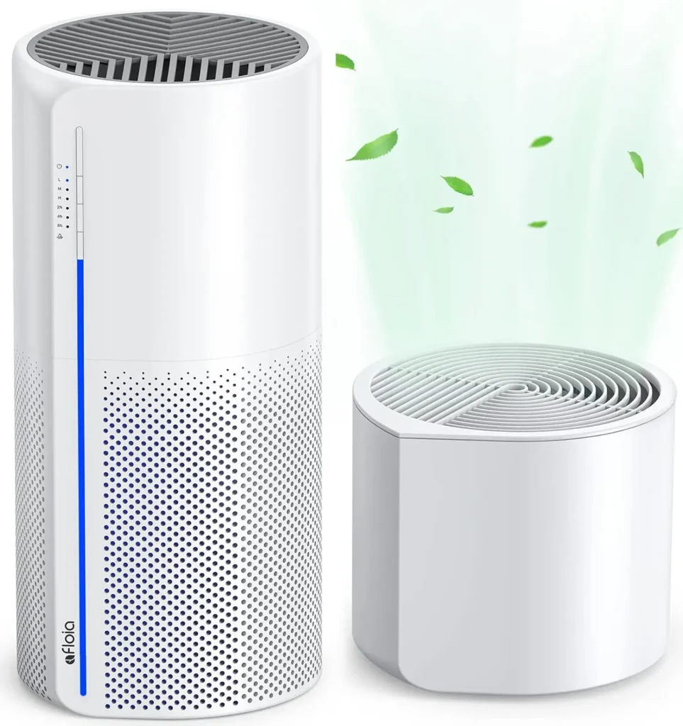 Purificador de Aire y Humidificador 2 en 1, Filtración de 3 Etapas para Alergias, Mascotas, Fumadores, Funcionamiento Silencioso con Apagado Automático