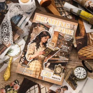 50 hojas/libro de pegatinas de Material Retro, pegatina con patrón de personajes, Material de cuenta de mano para decoración de marco de fotos de oficina, regalo