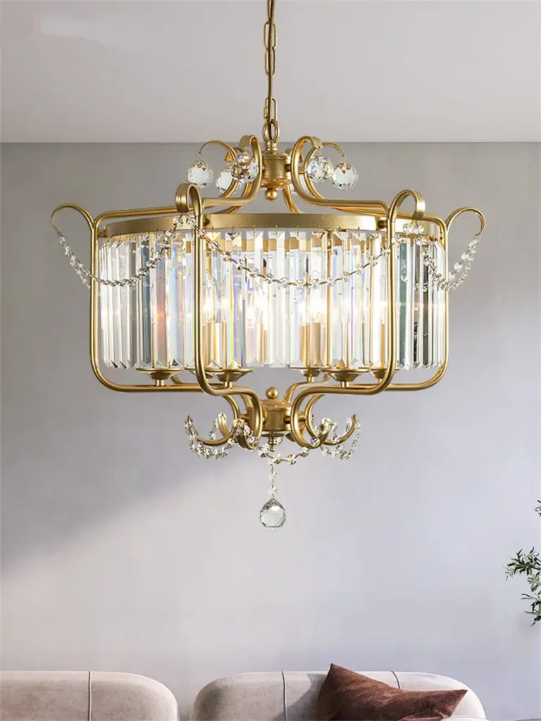Luces colgantes doradas con borlas de cristal americano, lámpara de cristal de lujo para sala de estar, comedor, decoración de estudio, luces colgantes para dormitorio