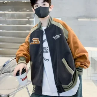 2025 nueva chaqueta de béisbol para niños con estampado de letras chaqueta deportiva informal con capucha para niños otoño primavera ropa de abrigo Unisex para niños pequeños