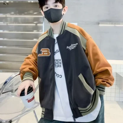 2025 nueva chaqueta de béisbol para niños con estampado de letras chaqueta deportiva informal con capucha para niños otoño primavera ropa de abrigo Unisex para niños pequeños