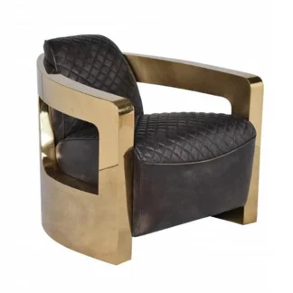 Suministro de fábrica, sillón de aviación de salón de cuero negro de Metal cromado, silla de aviador de Club de cuero genuino Vintage