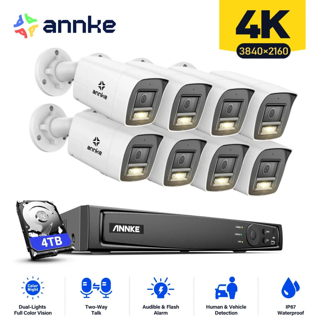 ANNKE 8CH 4K Ultra HD POE sistema de seguridad de vídeo en red 8MP H.265 + cámara IP compatible con Audio bidireccional detección humana y de vehículos 4MM