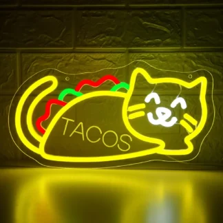 Letrero de neón de gato Tacos, letrero de gato fresco regulable, decoración de pared para hombre, cueva, Led, Animal, restaurante, Bar, fiesta de cerveza, regalo de cumpleaños y Navidad