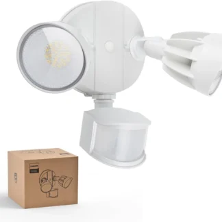 Luz de seguridad LED de 44W y 4200 lm con sensor de movimiento PIR, reflector impermeable para exteriores, atardecer al amanecer, 2 cabezales, 4 modos