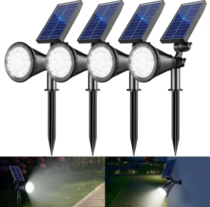 36 focos solares LED, iluminación exterior impermeable ajustable de 1000LM para camino de jardín, paquete de 4 blanco frío