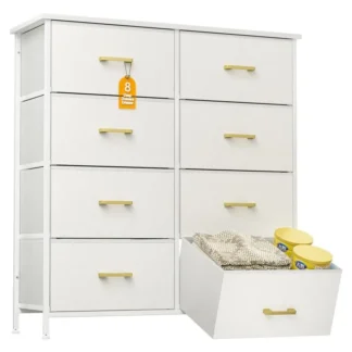 Cómoda para dormitorio con 8 cajones, cómoda para armario, salón, pasillo, guardería, cómoda blanca con acero resistente