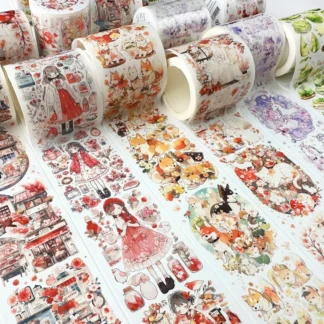 1 rollo de cinta Washi de papelería estética de dibujos animados, suministros para álbum de recortes, diario escolar, pegatinas decorativas manuales DIY