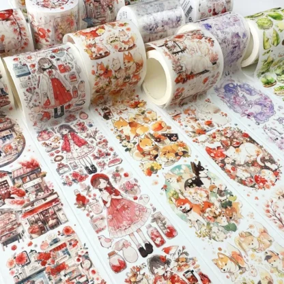 1 rollo de cinta Washi de papelería estética de dibujos animados, suministros para álbum de recortes, diario escolar, pegatinas decorativas manuales DIY