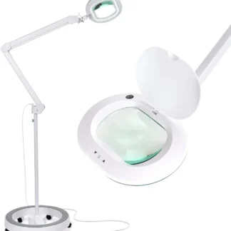 Lámpara de Pie con Lupa y Luz LED con 6 Ruedas para Manualidades, Lectura y Trabajos de Precisión