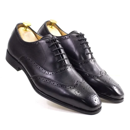 Zapatos Oxford de piel de becerro auténtica hechos a mano para hombre, zapatos de vestir Brogue, zapatos clásicos formales de negocios, talla 7-12