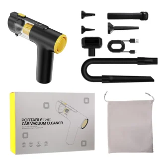 Aspirador de coche con luz verde 4 en 1, soplador de inflado y detección de polvo recargable inalámbrico de mano de alta potencia para uso doméstico