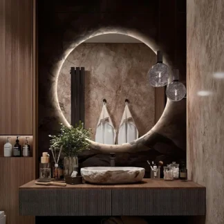 Espejo LED Redondo para Baño, Espejo Retroiluminado Circular de 24 Pulgadas con Luces, Espejo de Vanidad Montado en la Pared, 3 Colores, Regulable, Antivaho, IP65