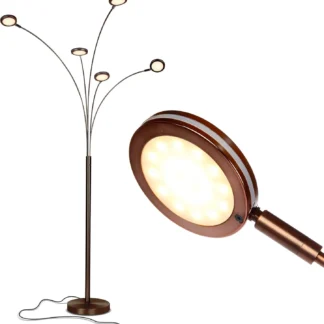 Lámpara de pie de arco ajustable de 5 brazos con luces LED giratorias para sala de estar y dormitorio - Bronce