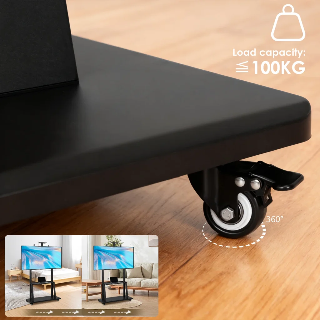Soporte de pie Universal para TV, soporte de TV de suelo rodante ajustable en altura con ruedas para sala de estar/oficina/exterior
