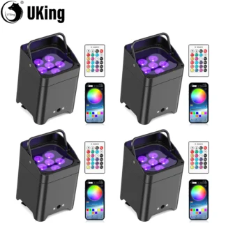 U'King 4 Uds. Luz Par de batería inalámbrica negra 18W RGBWA + UV 6 en 1 cuentas LED aplicación y Control remoto luz de escenario para barra de fiesta de boda