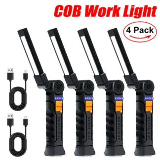 Linterna LED COB portátil, recargable por USB Luz de trabajo, lámpara colgante magnética con batería integrada, linterna de Camping, nueva