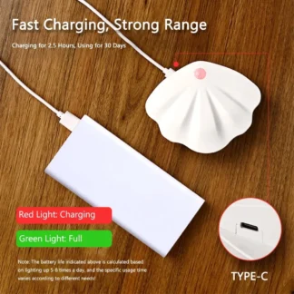 Lámpara de pared con Sensor de movimiento en forma de concha, foco recargable con batería integrada de 1200mAh, luz LED nocturna para dormitorio, pasillo y escaleras, 2 unidades