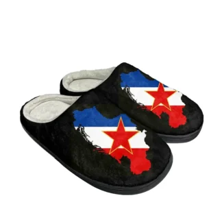 Bandera de la Jugoslavia, zapatillas personalizadas de algodón a la moda, sandalias para hombre y mujer, zapatos informales de felpa para mantener el calor, zapatilla térmica cómoda