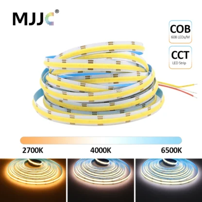 Tiras LED COB CCT 24V DC12V 608LEDs FCOB luz LED regulable de doble Color 10MM PCB 1M 3M 5M cinta lineal Ra90 Flexible de alta densidad