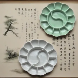 Paleta de cerámica de estilo chino de 14 pocillos, 16x2,2 cm, fácil de limpiar, acuarela acrílica, pintura al óleo Gouache, mezcla y ajuste de colores