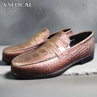 Zapatos de cuero de marca de lujo para hombre, mocasines negros sin cordones con estampado de cocodrilo, zapatos de vestir informales para hombre, mocasines para banquete de oficina y boda