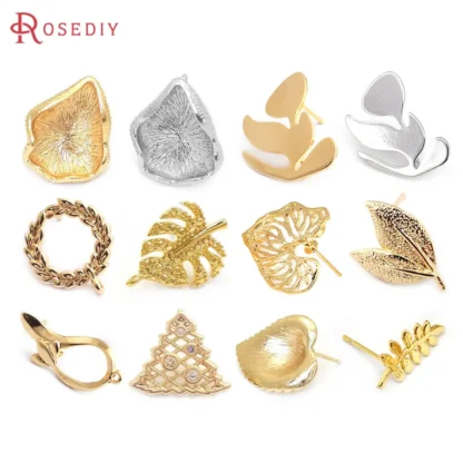Pendientes de latón con forma de hoja de loto para mujer, aretes, pasadores, suministros de fabricación de joyas, accesorios, 18K, Color dorado