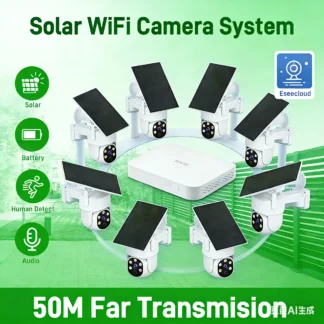 Kit de Cámara de Seguridad Inalámbrica Solar con WiFi, Sistema de Cámara de Seguridad para Exteriores, 2K 4MP, Kit NVR de 8 Canales, Batería Solar de Larga Duración, Kit NVR Inalámbrico