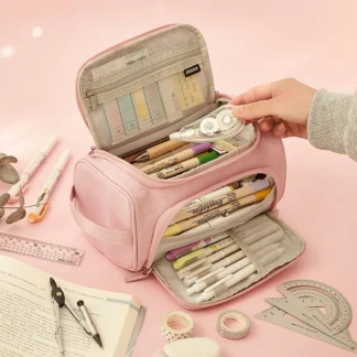 Angoo-estuche para bolígrafos abierto de doble cara, estuche para lápices de gran capacidad, bolsa de almacenamiento manual, organizador de papelería para la escuela y la universidad A7650