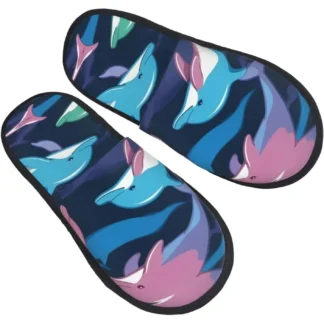 Zapatillas peludas con estampado de delfines para otoño e invierno, zapatos cómodos para la casa, portátiles para regalos de viaje en hotel para mujeres y hombres