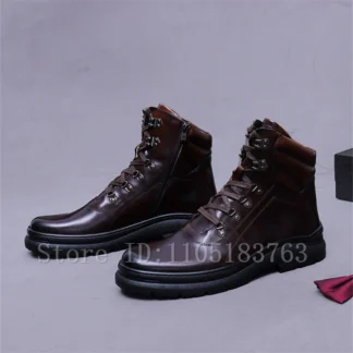 Winter New Arrival Genuine Leather Men's Ankle Boots British Style Trendy Thick Sole Lace Up Short Chelesea Boots