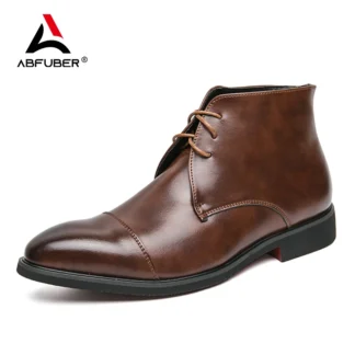 Botas de cuero de lujo para hombre, zapatos sencillos de punta estrecha, a la moda, para fiesta y negocios