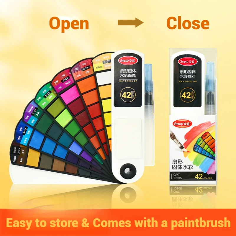 Juego de pigmentos de acuarela sólidos 18/24/42/60, Color acuático de viaje plegable con pincel de agua, herramienta de pintura en forma de abanico específica para el arte