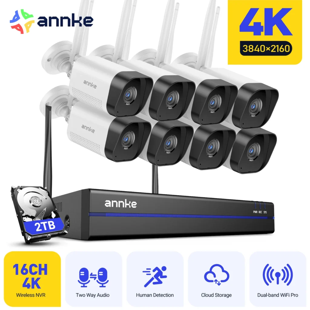 ANNKE-Kit de sistema de cámaras de vigilancia de seguridad WiFi, 8MP, seguimiento de movimiento, visión nocturna en Color, 16 canales, 4K, NVR, conjunto de cámaras CCTV inalámbricas