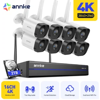 ANNKE-Kit de sistema de cámaras de vigilancia de seguridad WiFi, 8MP, seguimiento de movimiento, visión nocturna en Color, 16 canales, 4K, NVR, conjunto de cámaras CCTV inalámbricas