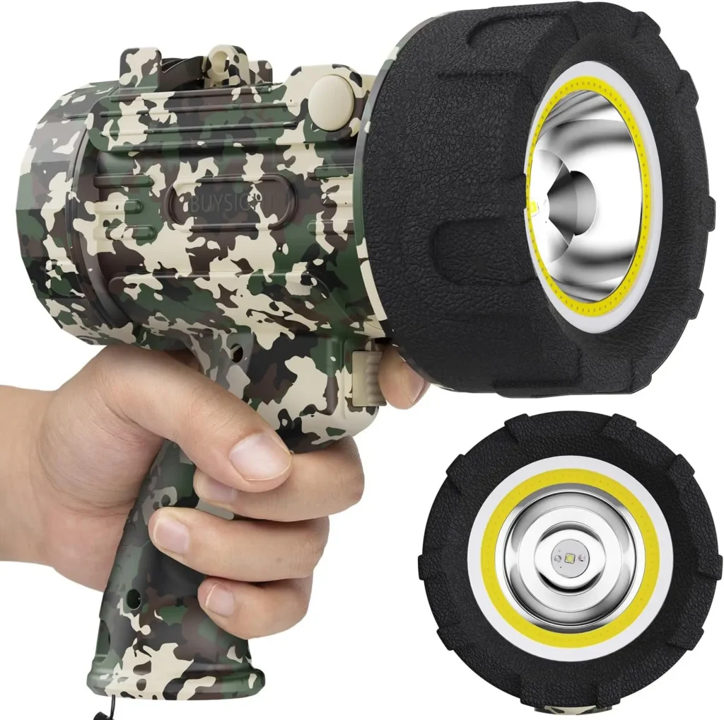 Linterna de foco recargable, luz de caza impermeable de 1000000 lúmenes con lente roja (verde camuflaje)
