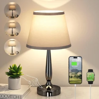Lámpara de mesa táctil con carga USB-C, luz de mesita de noche regulable de 3 vías para dormitorio, sala de estar, oficina - Bombilla LED incluida