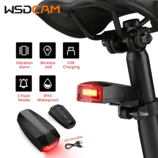 Luz trasera de bicicleta alarma antirrobo carga USB lámpara trasera LED alarma de detección de freno automático Control remoto inalámbrico buscador de bicicletas