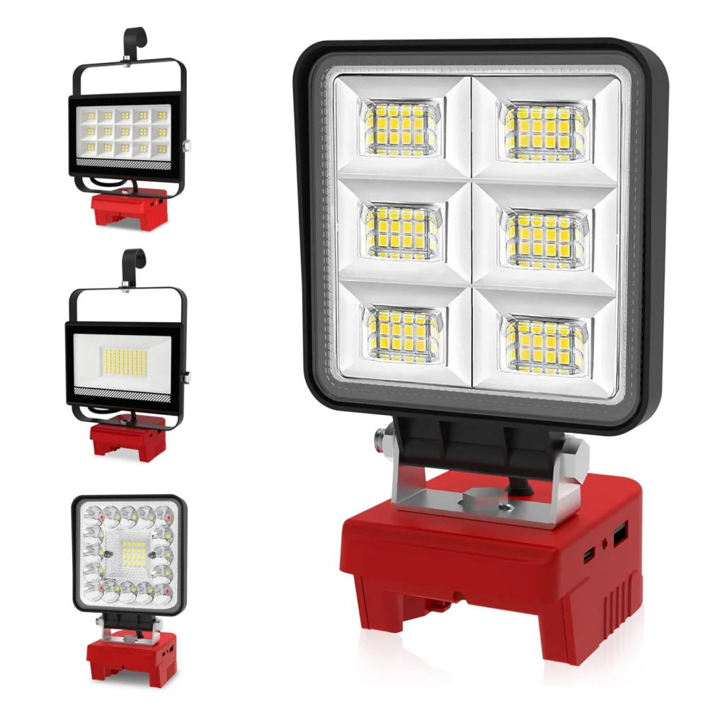 Luz LED de trabajo portátil, foco inalámbrico de emergencia para acampada, lugar de trabajo, reflector de peces recargable de 6000K para batería Milwaukee